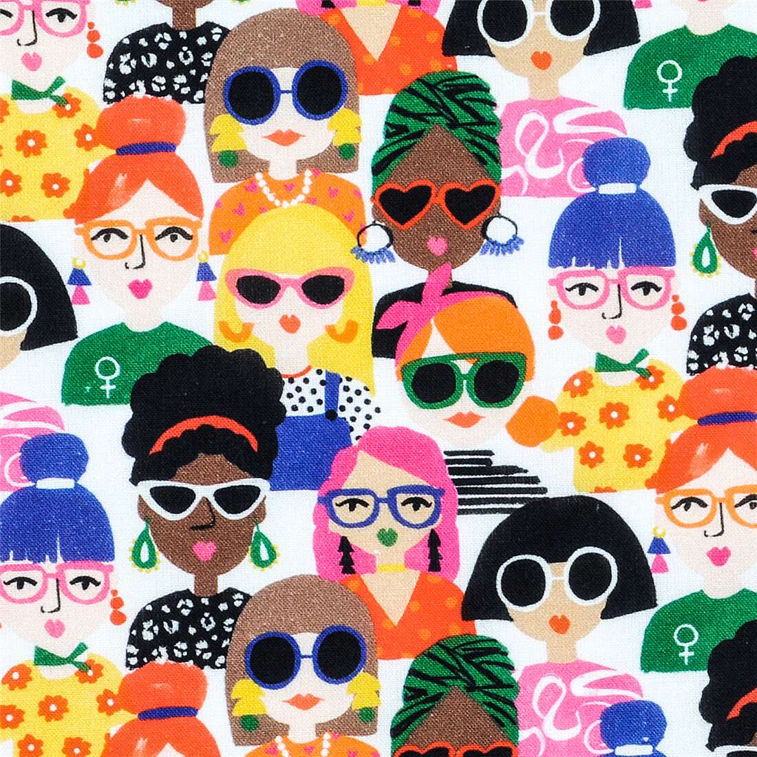 Colorful women and glasses diagonal layout Stof France fabric - modeS4u