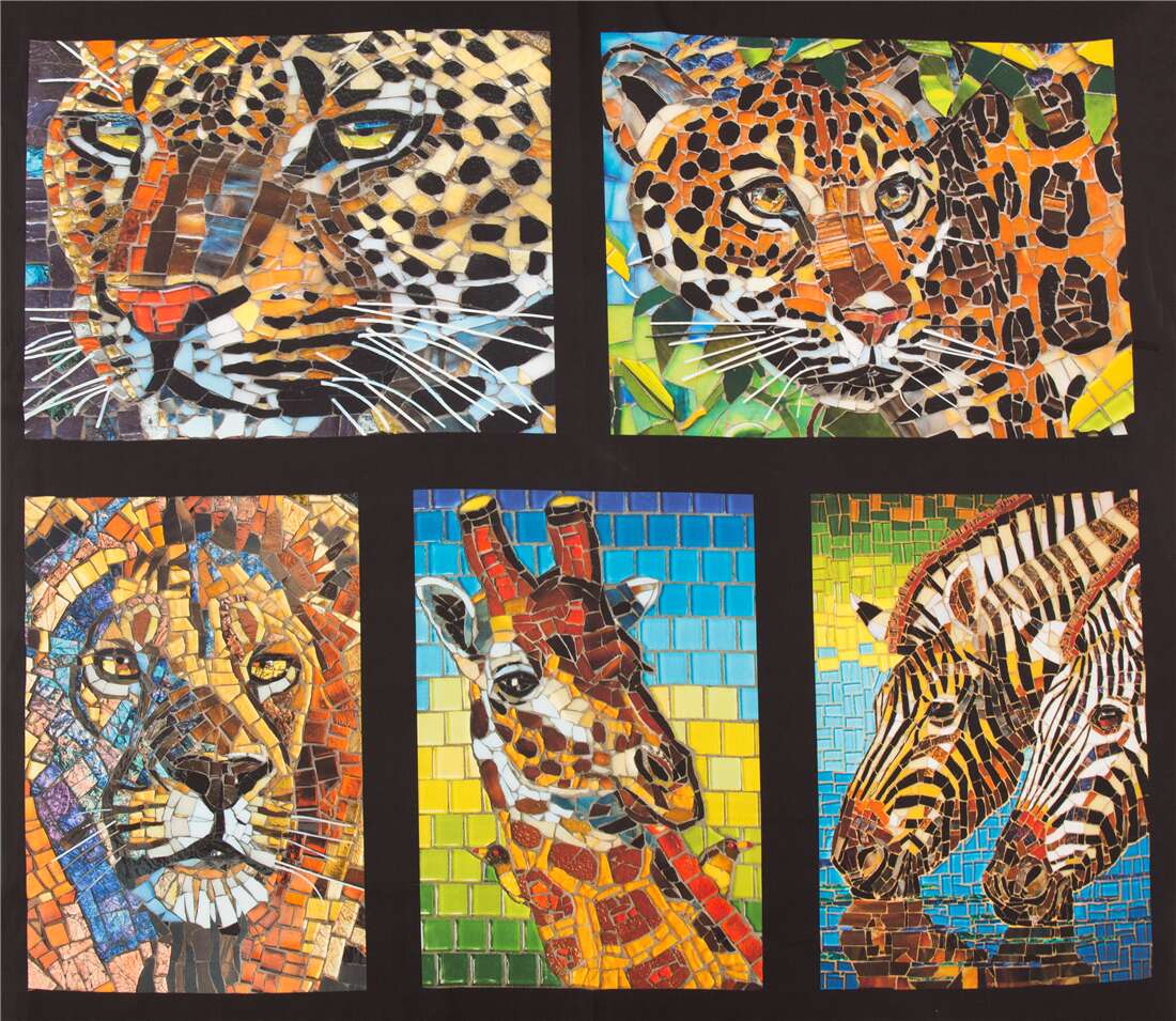 Colourful Quilting Treasures panel fabric African animals glass mosaic  cheetah - modeS4u