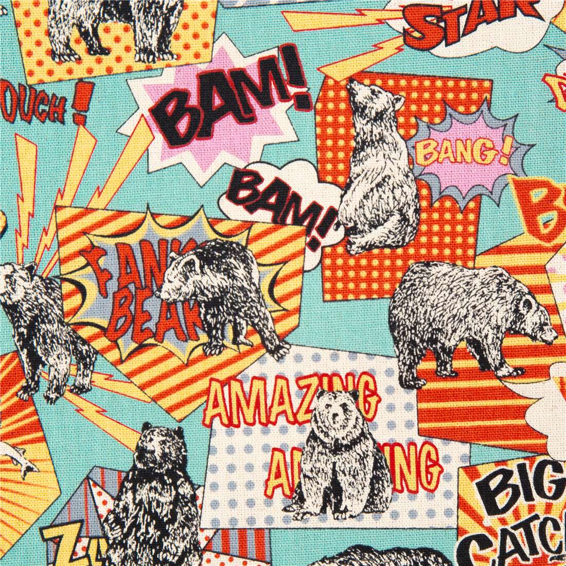 Colourful canvas with comic style Japanese sound effects and bears