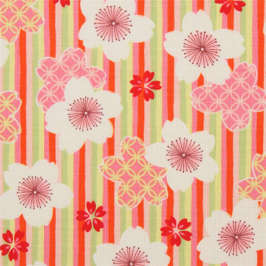 Cosmo Dobby fabric with striped tossed sakura pattern Fabric by Cosmo ...