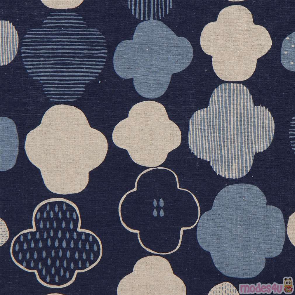 Cotton and Steel navy blue clover shape canvas fabric - modeS4u