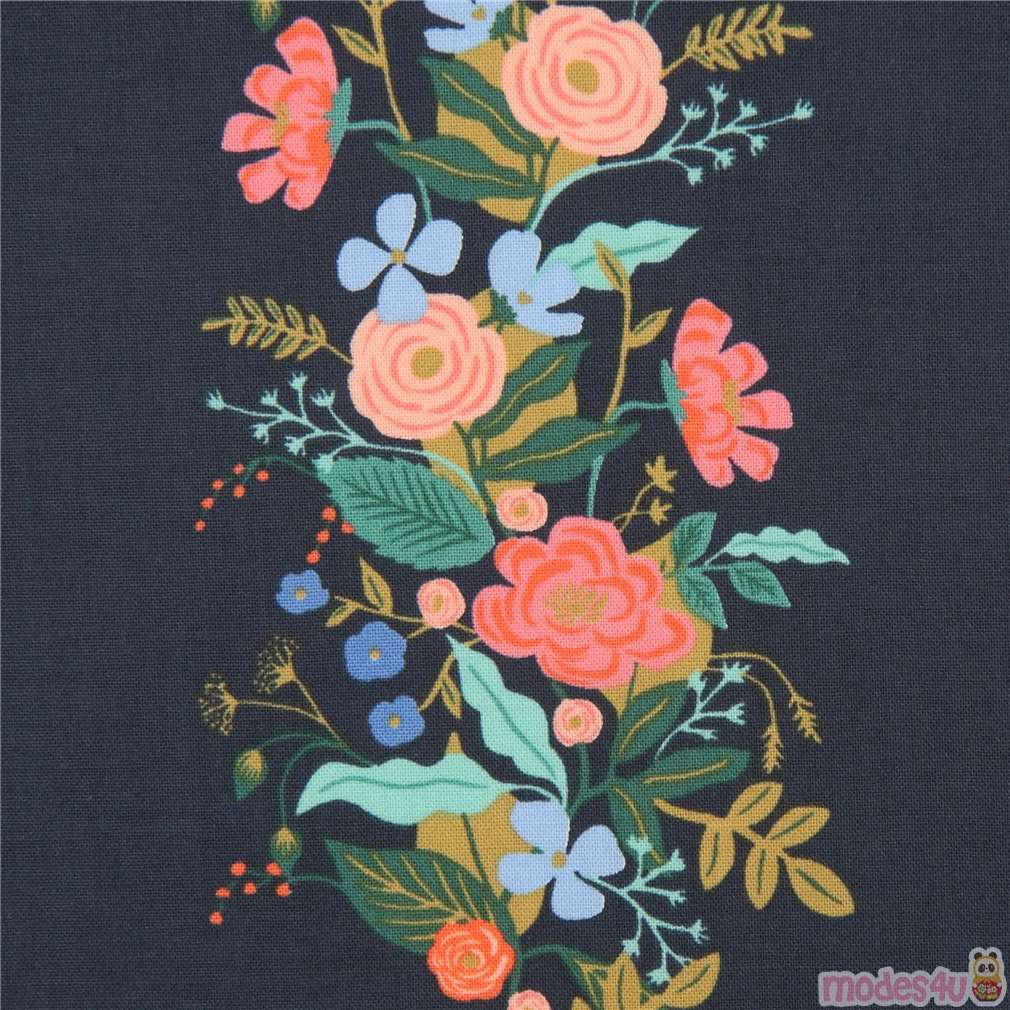 Cotton and Steel striped flower Rifle Paper Co fabric in navy blue