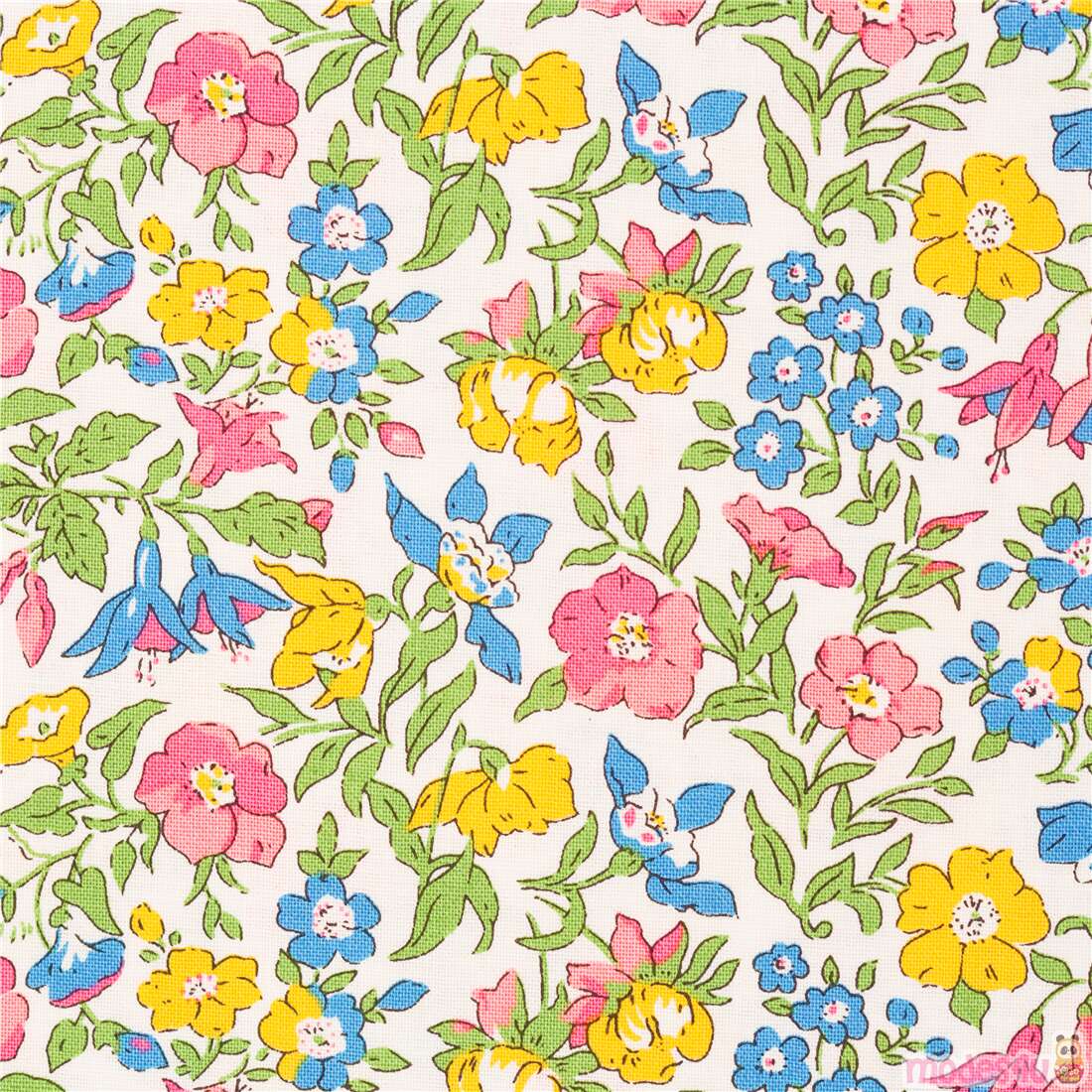 Cream fabric with colorful roses fuchsias by Liberty Fabrics Fabric by ...