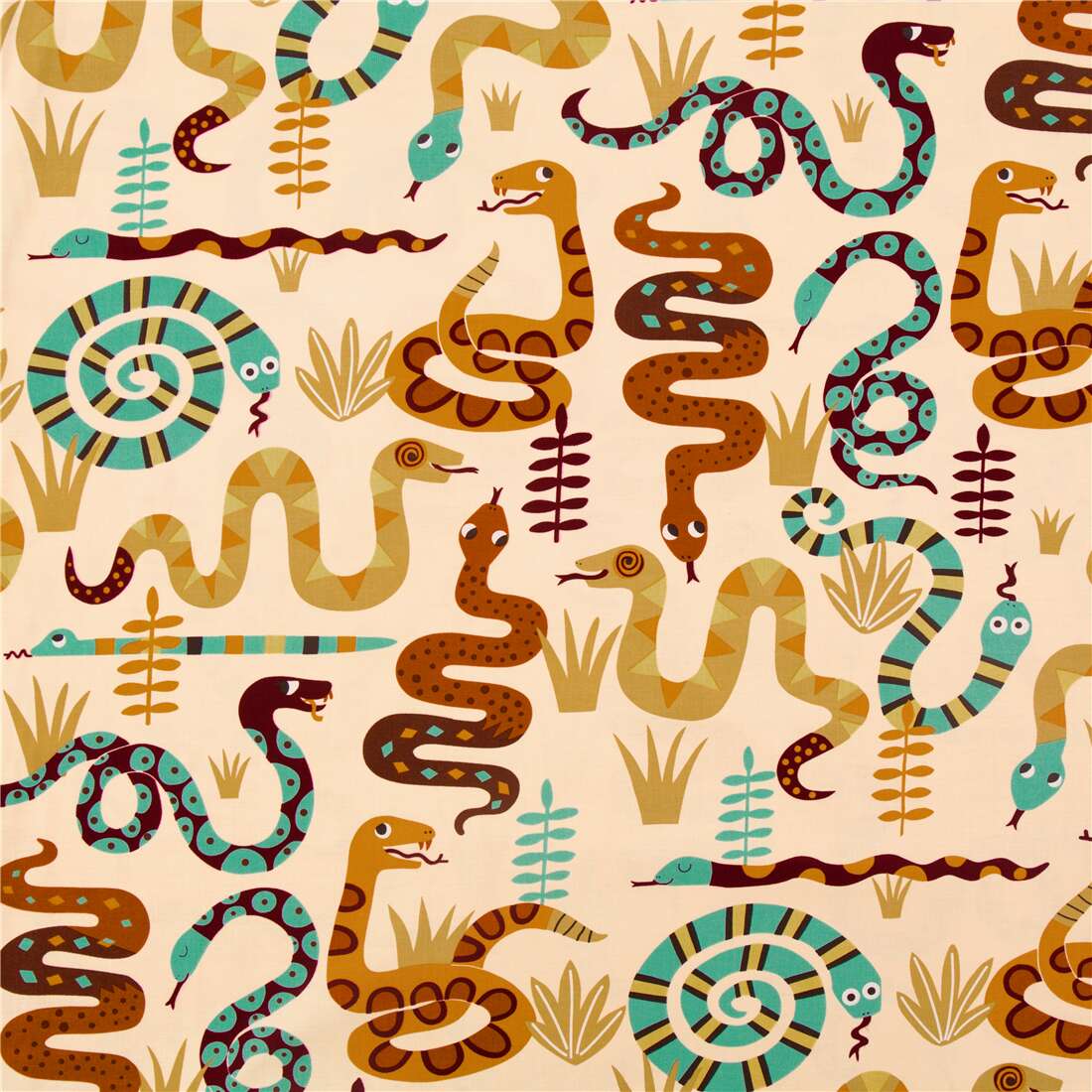 Snakes Rattle Roll Large Flat Graphic Fabric by Alexander Henry
