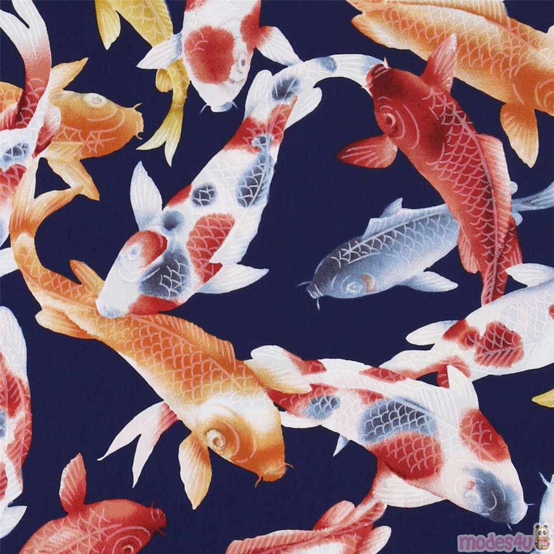 Dark blue cotton fabric big koi fish Trans-Pacific Textiles Fabric by  Japanese Indie - modeS4u