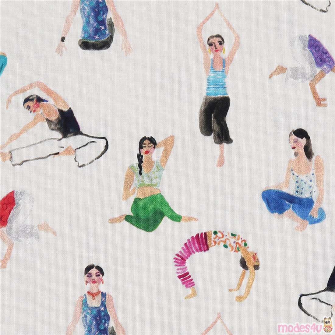 Dear Stella off white cotton fabric yoga poses Fabric by Timeless Treasures  - modeS4u
