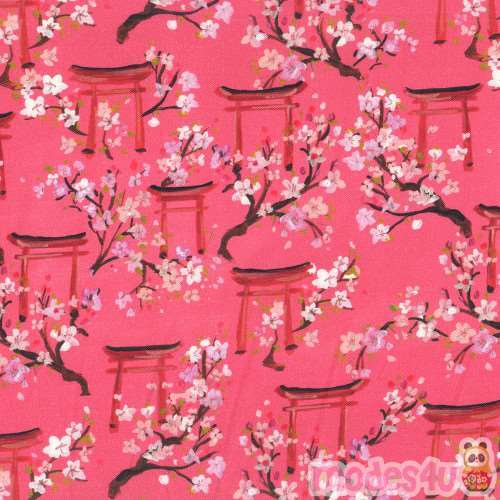 Dear Stella pink fabric with small sakura flower pattern Fabric by ...