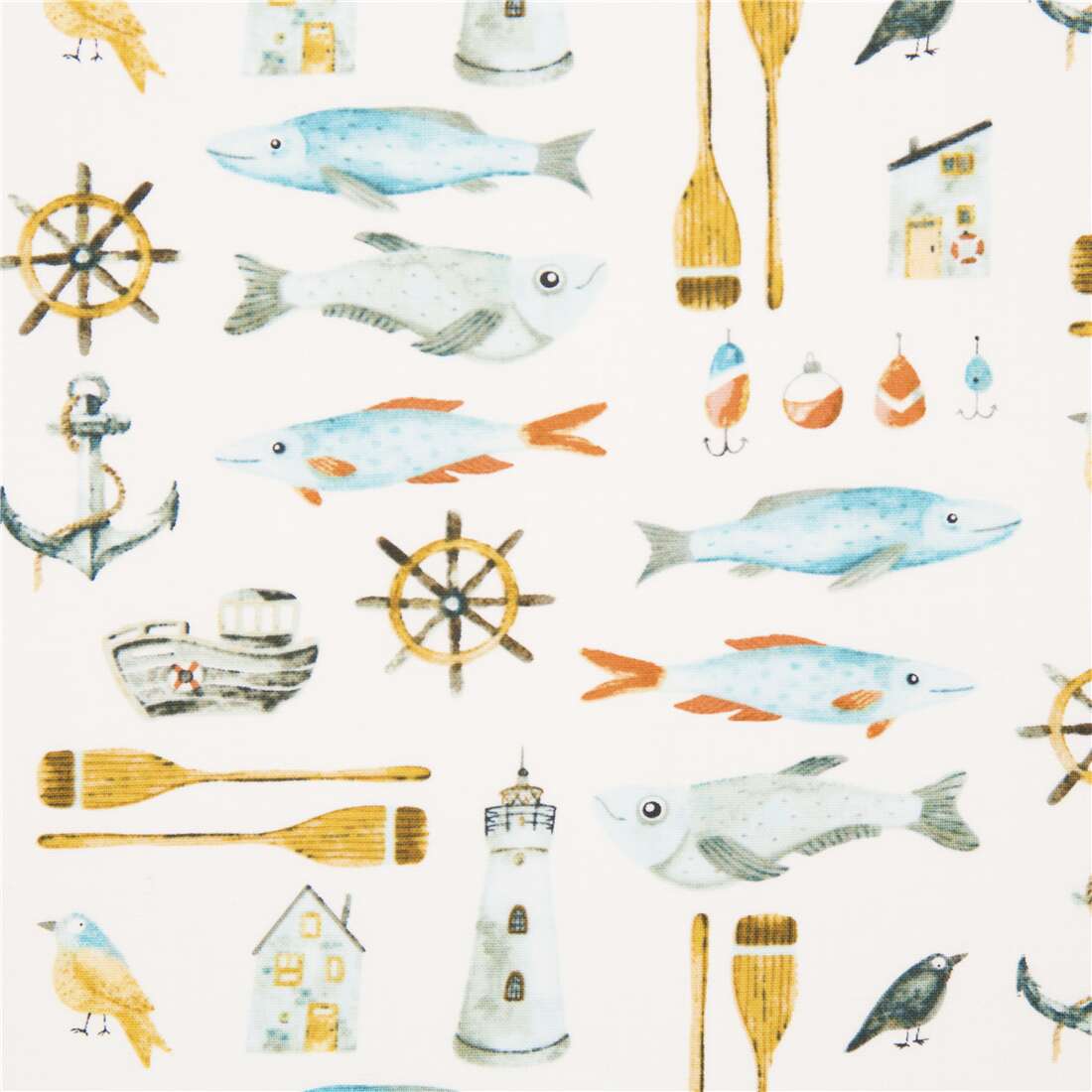Carpe Diem Fish Nautical Anchors Seaside Fabric by Dear Stella modeS4u