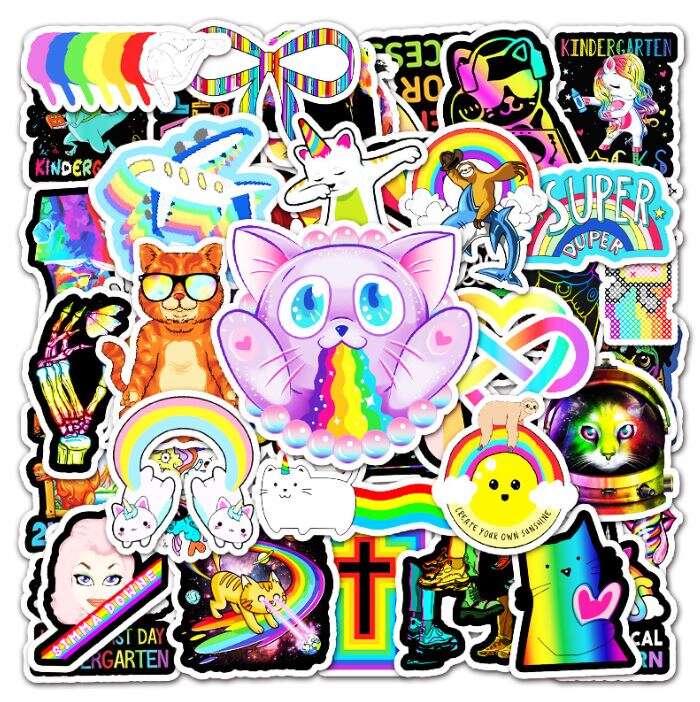 Diecut sticker pack characters with rainbow elements 50 unique designs ...