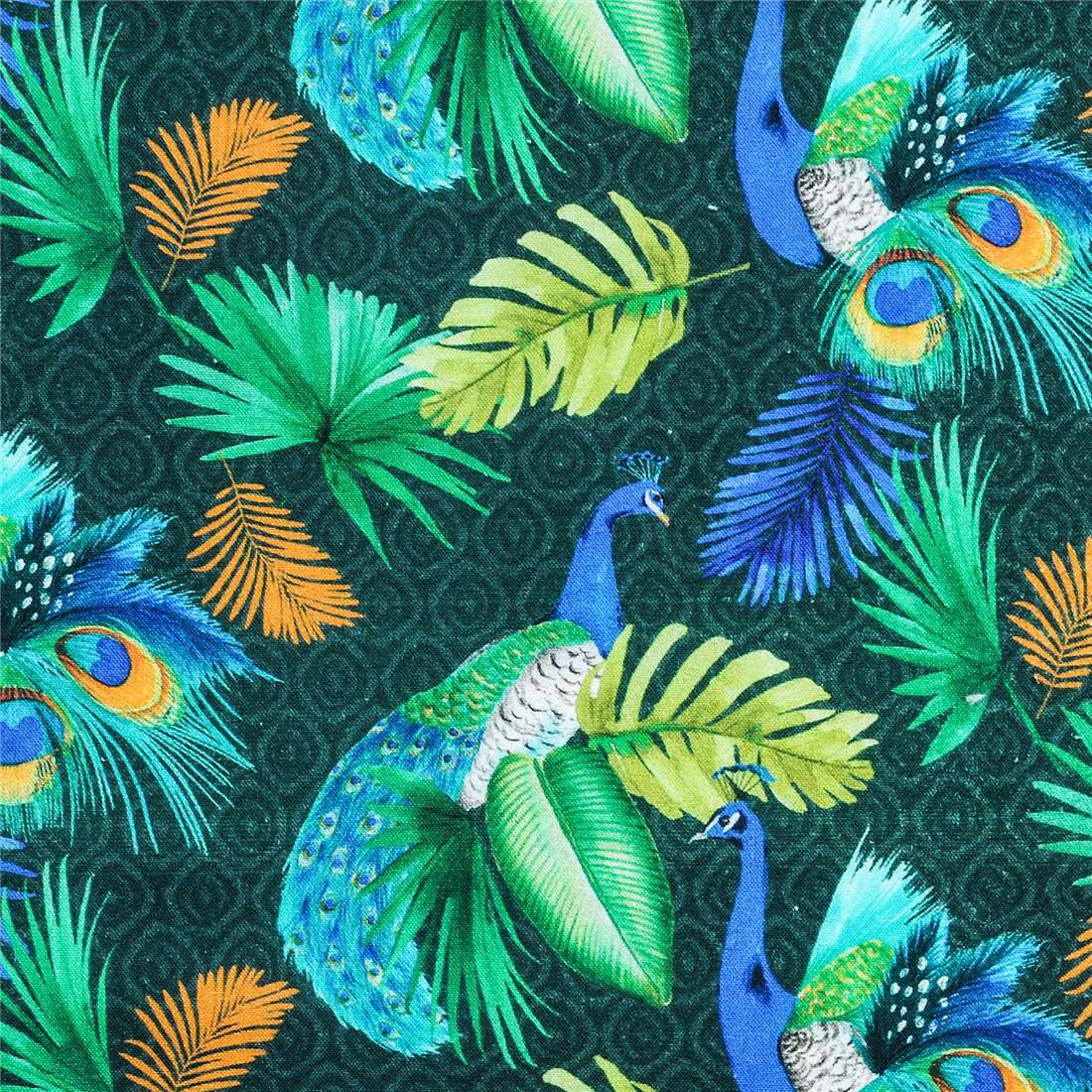 Manhattan Banke en million Digital print peacocks tropical leaves green Stof France fabric - modeS4u