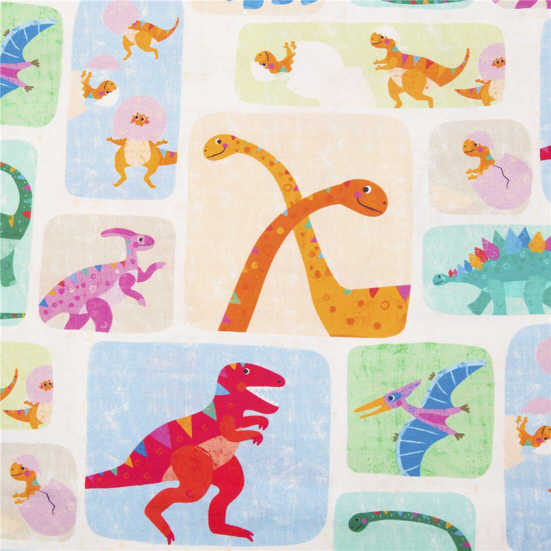Rainbow Dinosaur Colorful Patches Fabric by Michael Miller modeS4u