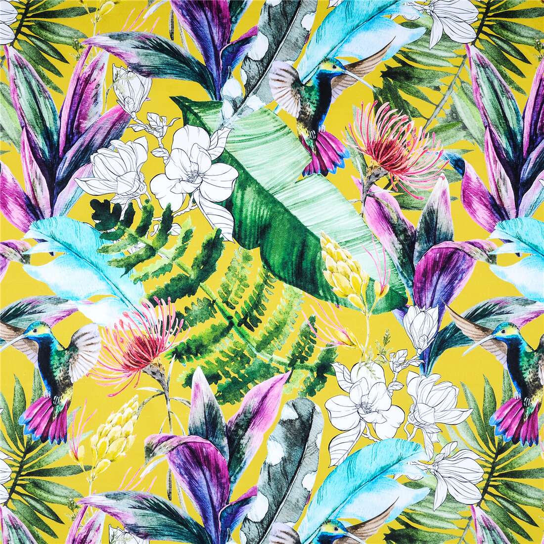 Exotic Foliage and Hummingbirds Fabric by Stof France - modeS4u