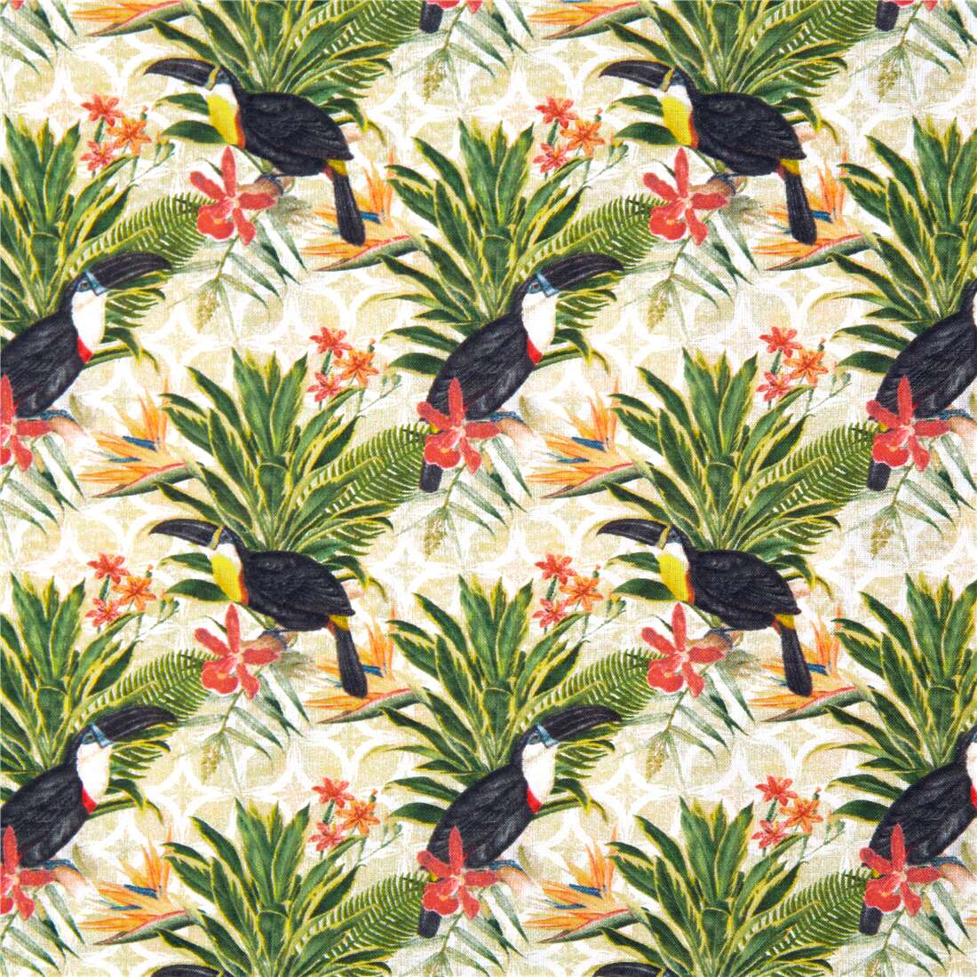 Extra wide print toucans tropical foliage France fabric