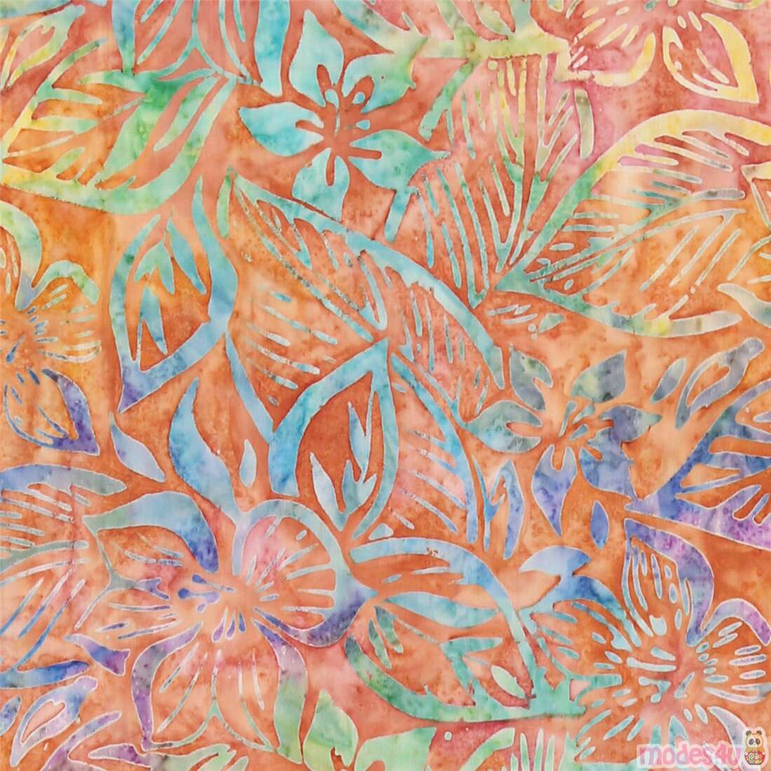  Tissu  batik  Robert Kaufman orange avec des fleurs 