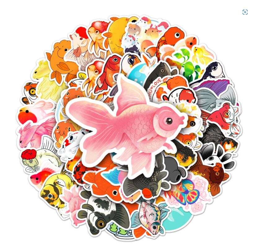 Goldfish 50 unique colourful designs diecut sticker pack cute aquarium