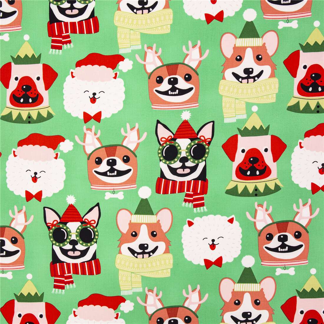 Holiday Christmas Fashion Dogs in Hats Fabric by Alexander Henry modes4u