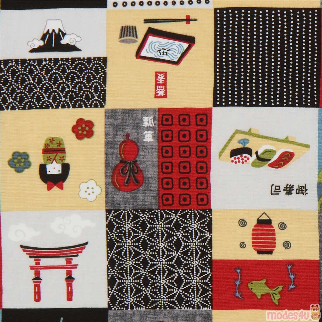 Tela de cuadros patchwork con motivos de Japón de Trans-Pacific