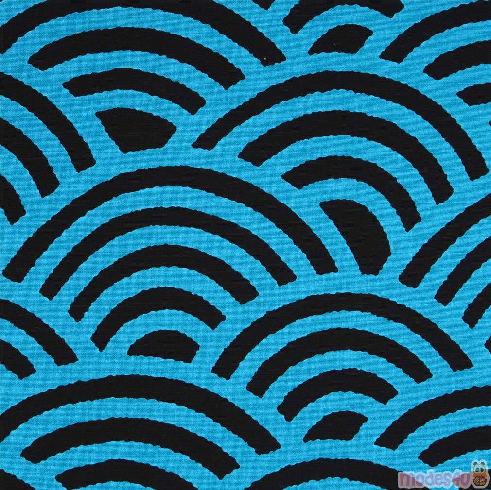 Japanese Canvas fabric with scallop pattern in blue and black Fabric by ...