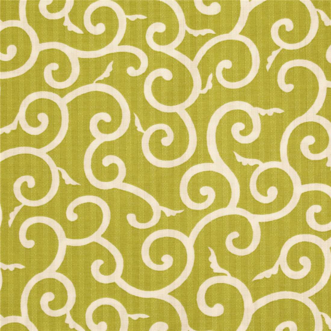 Chartreuse White Swirls Karakusa Pattern Fabric by Japanese Indie modeS4u