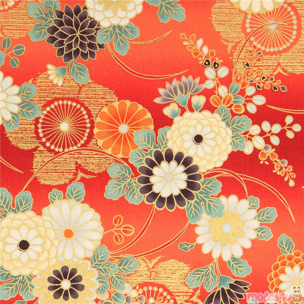 Japanese flower fabric by Quilt Gate in red and orange - modeS4u