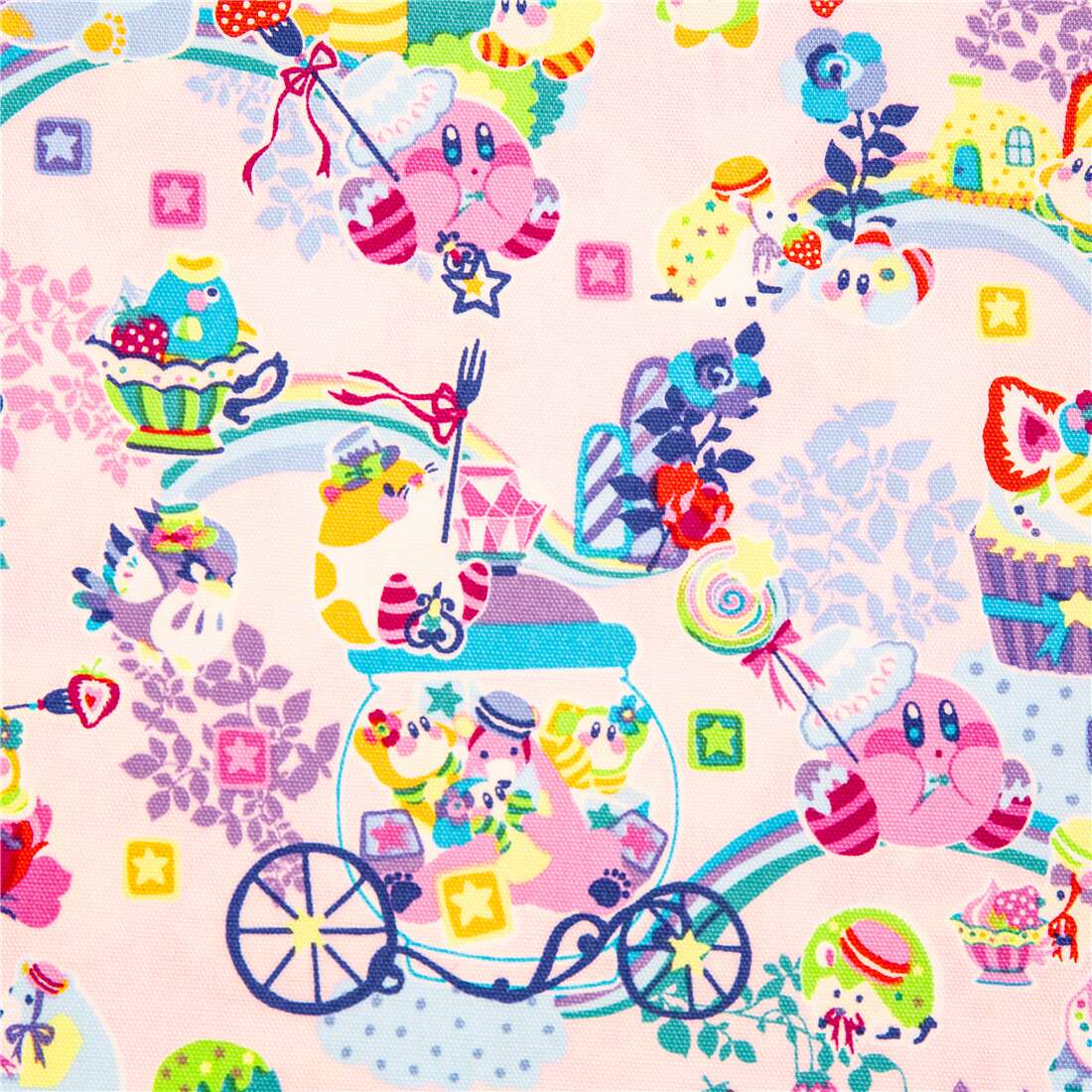 Kirby of the Stars pink oxford fabric florals fruit candy Japan