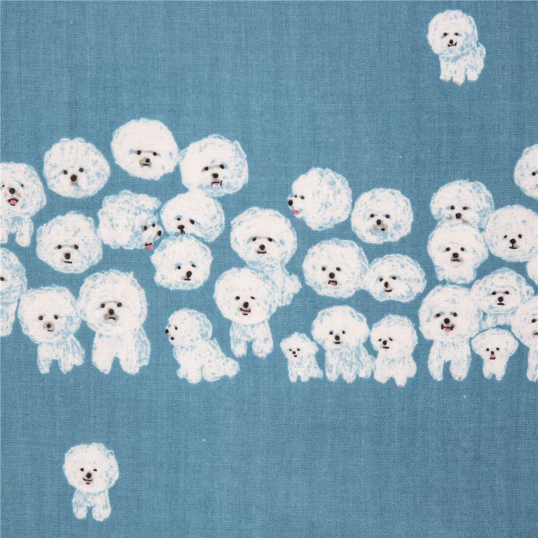 Kokka dogs lightweight gauze fabric bichon frise blue Fabric by