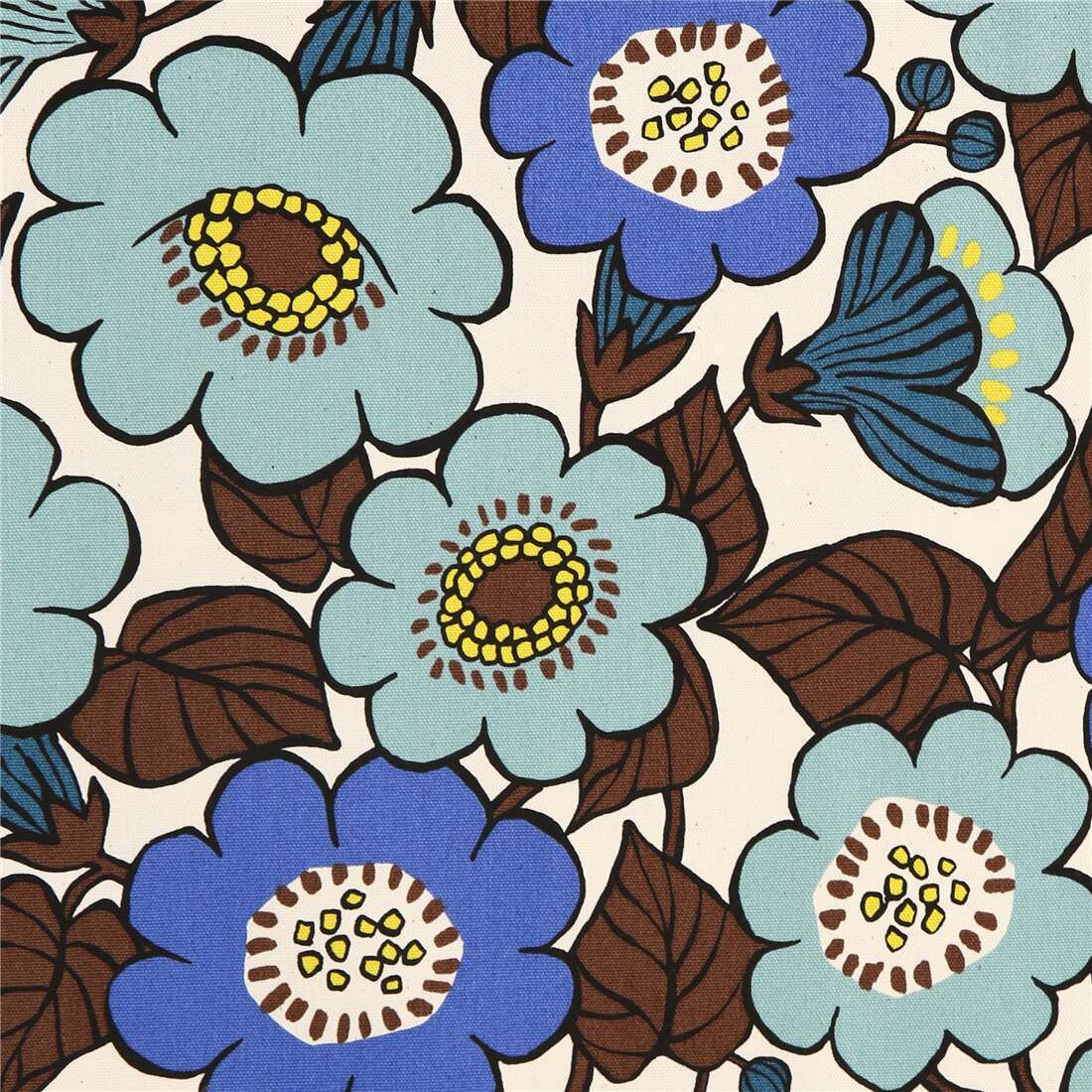 Kokka green blue florals oxford cotton fabric Fabric by Kokka - modes4u