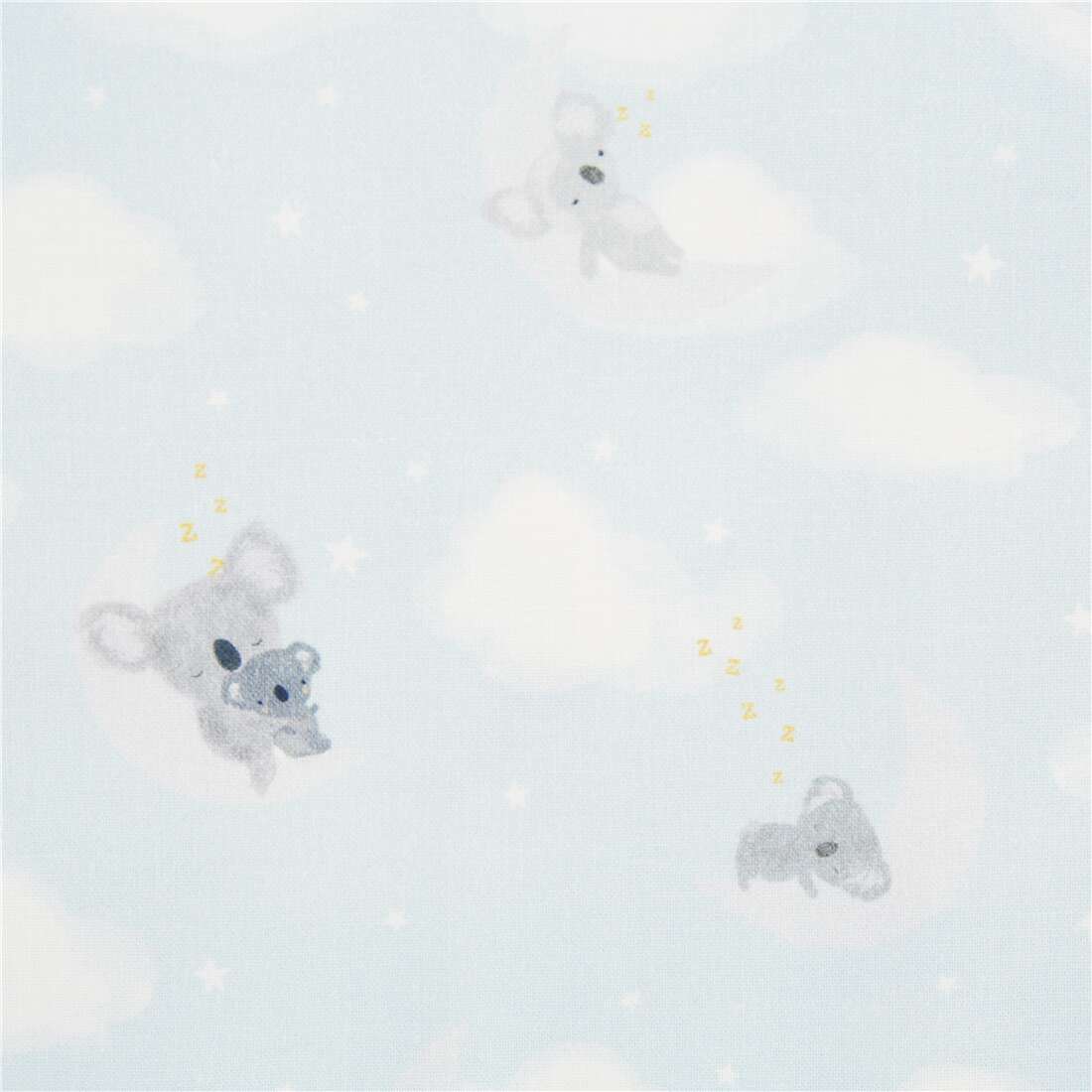 Hellblauer Koala Tierstoff Wolken Mond Sterne aus den USA Fabric