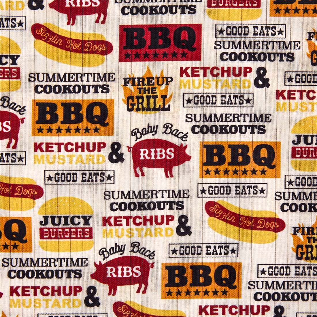Barbecue Words Signs Outdoor Kitchen Fabric by Michael Miller modes4u