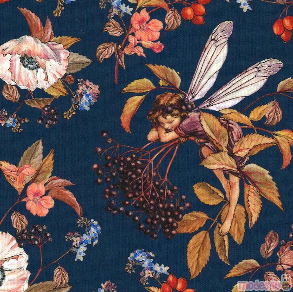 Michael Miller Elderberry Flower Fairy Fabric In Dark Teal Modes4u