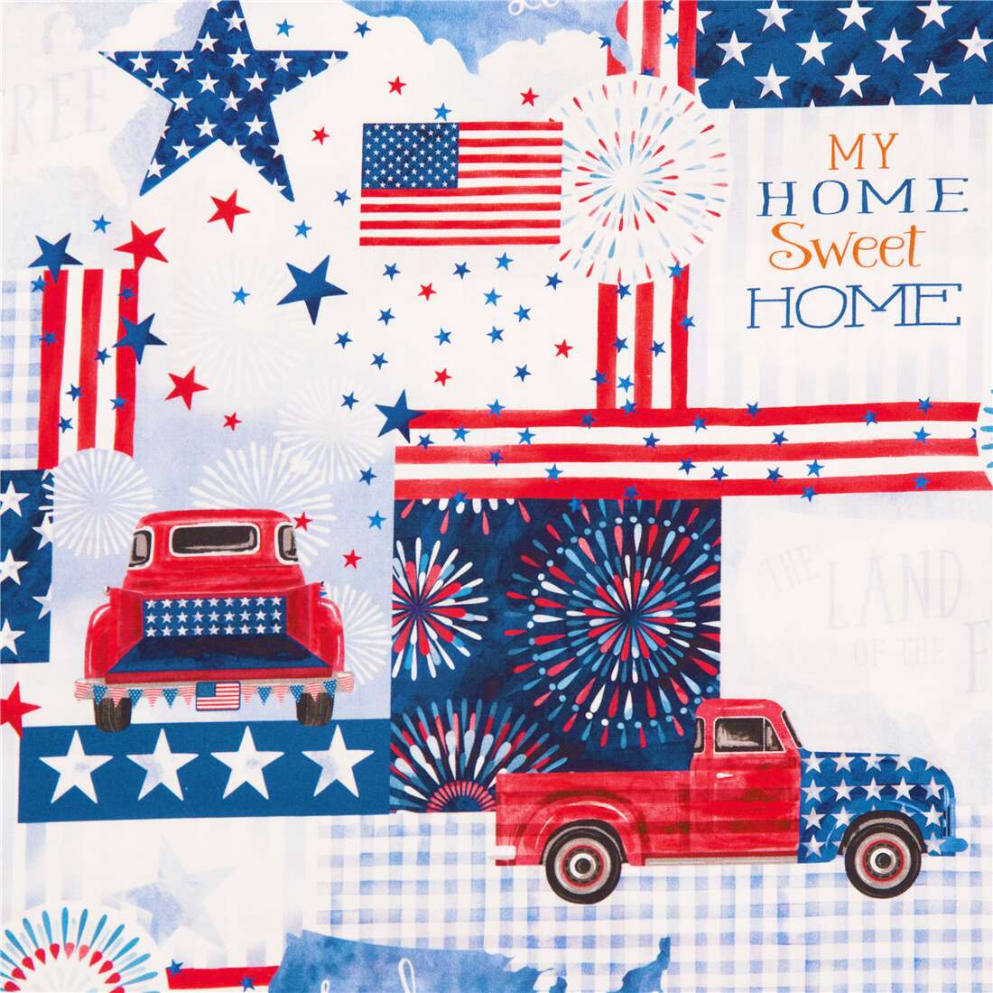 Stoff Feuerwerk Sterne USA Flagge rot