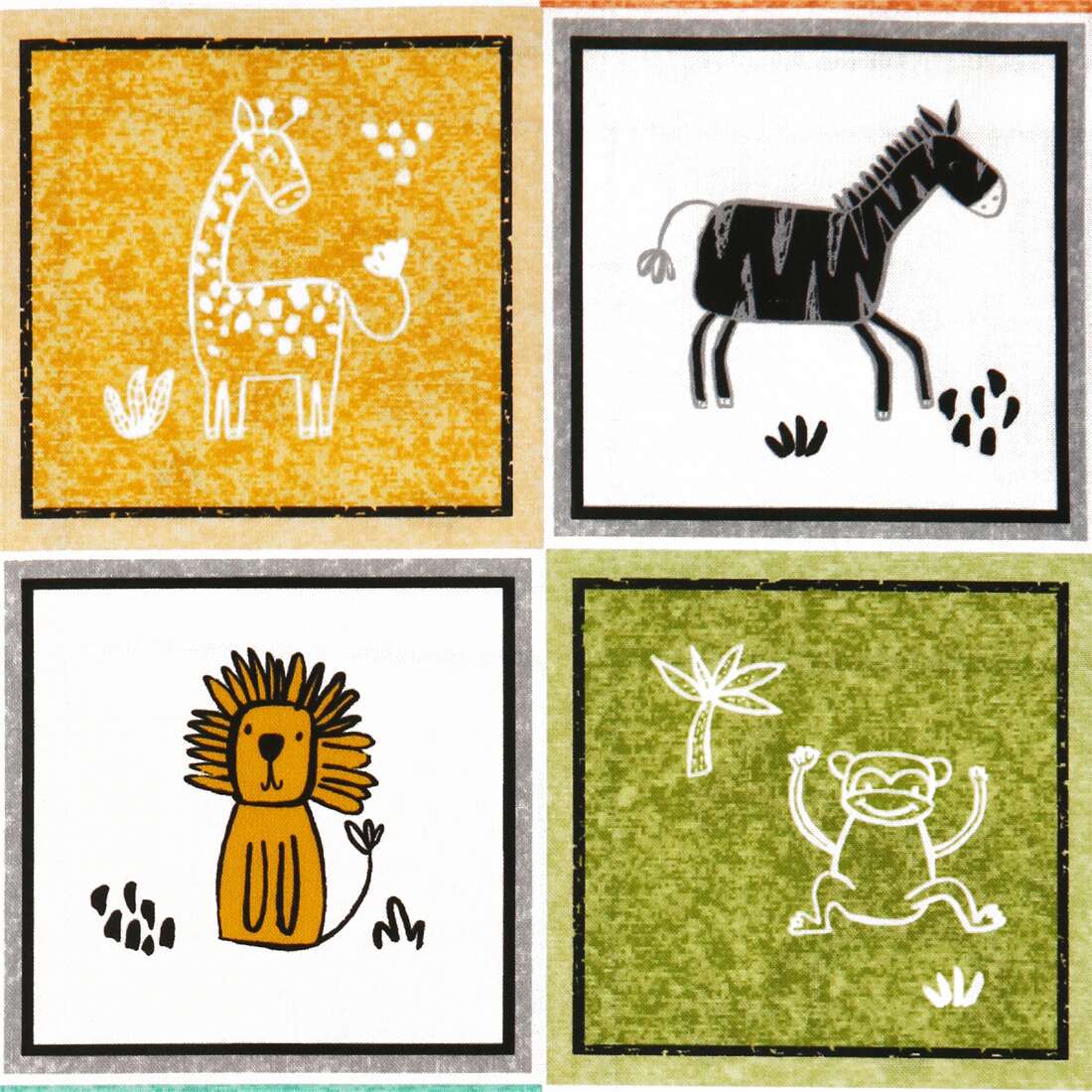 Patchwork Animal Squares Elephants Lion Fabric by Michael Miller - modes4u
