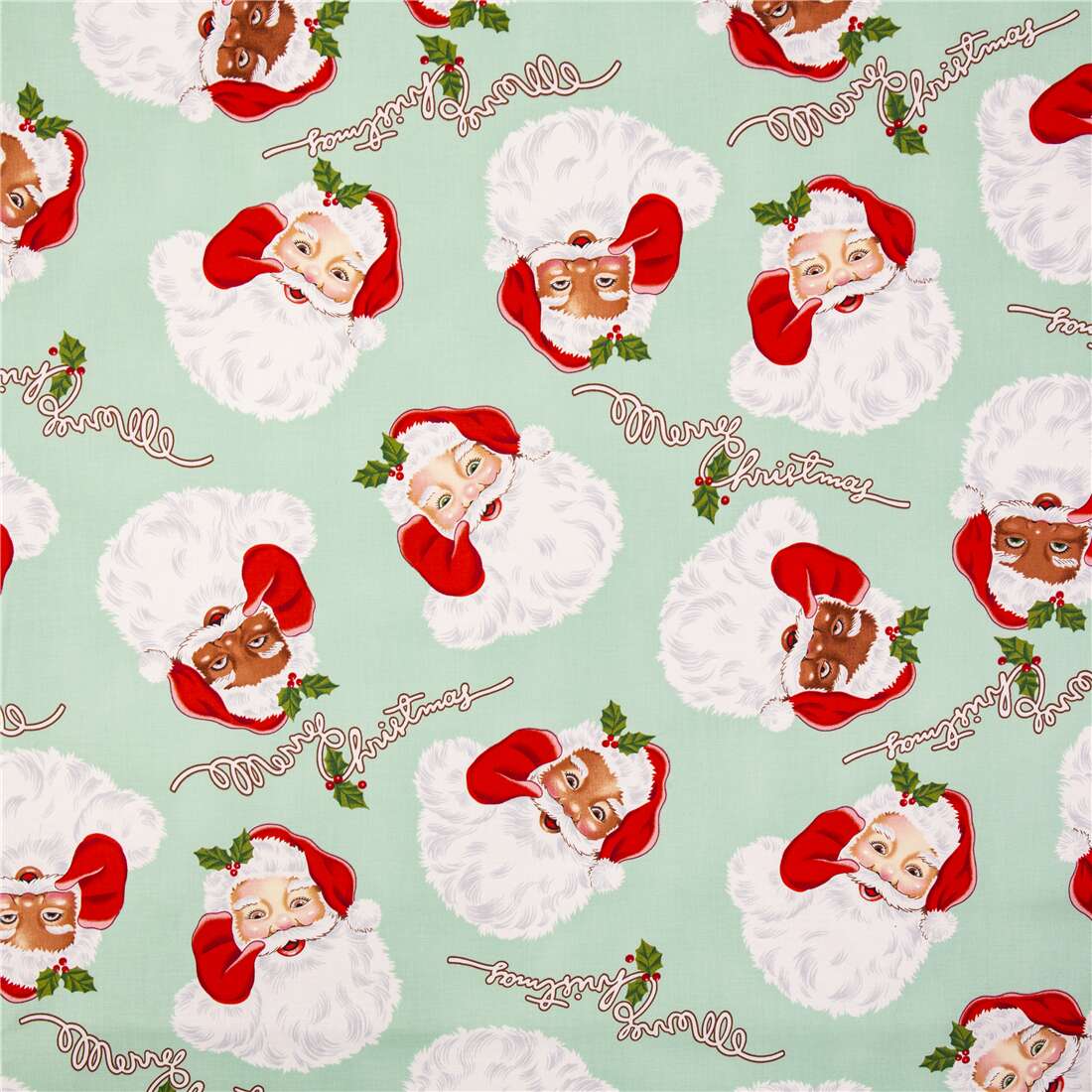 Alexander Henry Dark Green Christmas Fabric with Hunting Lodge Santa Red Ribbons