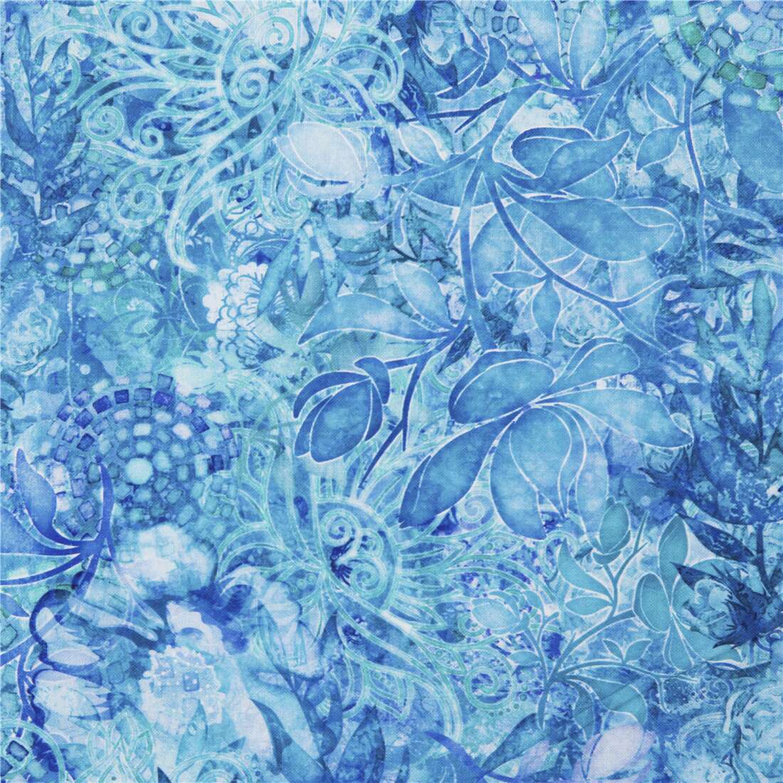 Ombre blue floral print Quilting Treasures cotton fabric USA - modeS4u