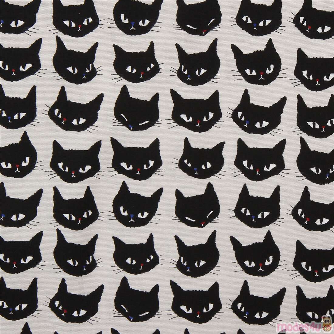 Oxford light cream fabric with wicked black cat faces from Japan Fabric ...