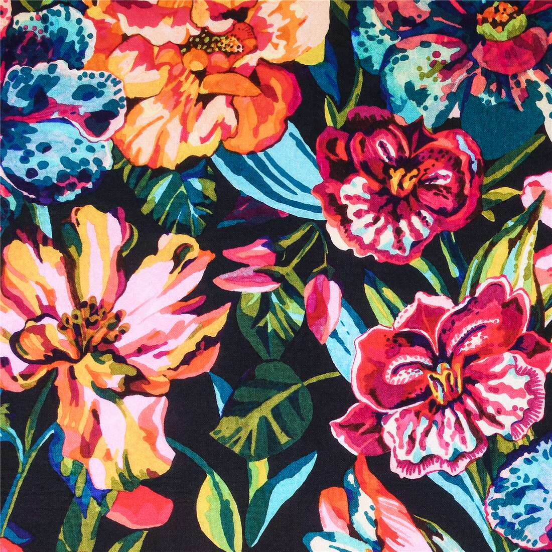 cafetaria vreugde vijand Painted flowers print by Stof France jewel tones cotton fabric - modeS4u