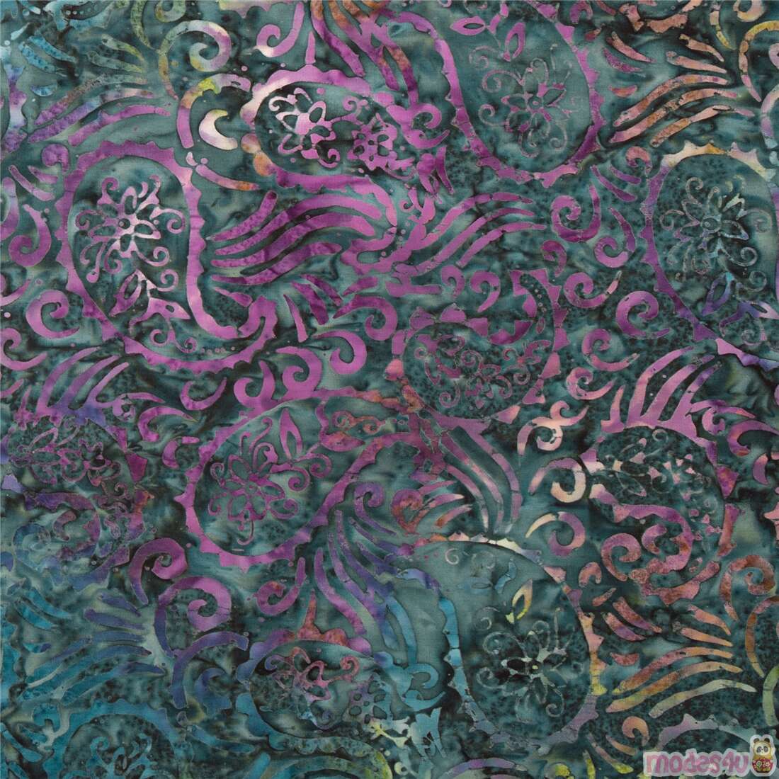 Paisley flower purple blue batik fabric Timeless Treasures Fabric by ...