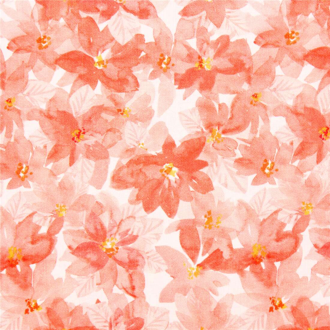 Peach orange flower poinsettias on white cotton fabric Dear Stella Xmas -  modeS4u