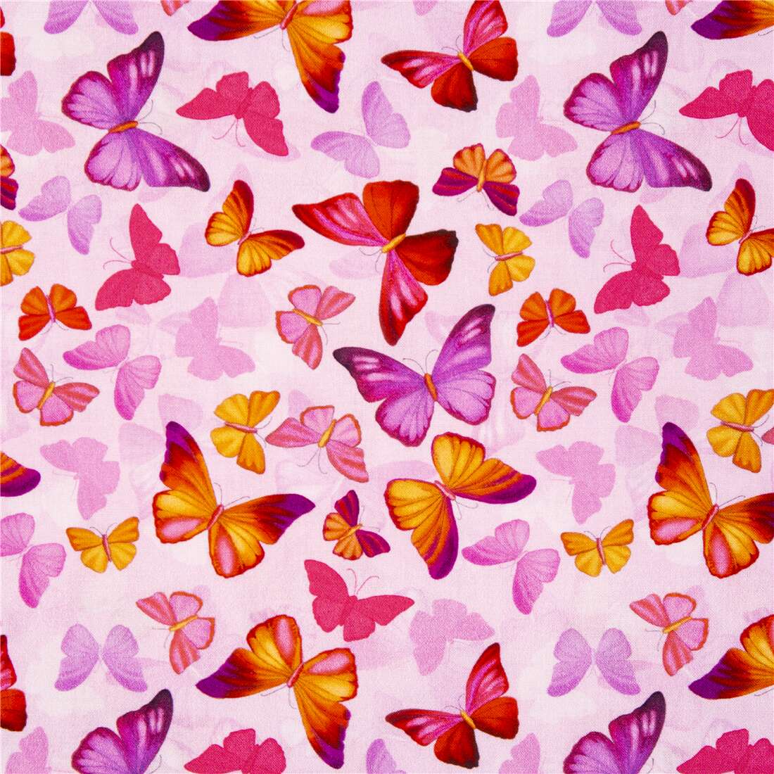 Pink cotton fabric Michael Miller orange purple butterflies - modeS4u