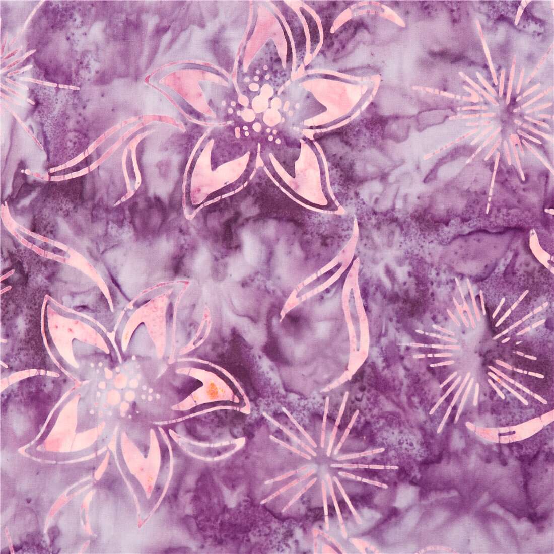 Purple Timeless Treasures five petal flower batik fabric with tie dye ...
