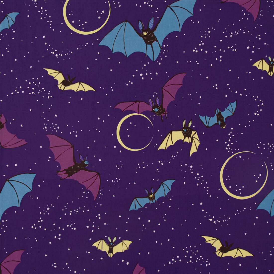Fabric Bat Midnight Colony Full Moon Halloween Vampire Purple Sky Henry oop Yard 
