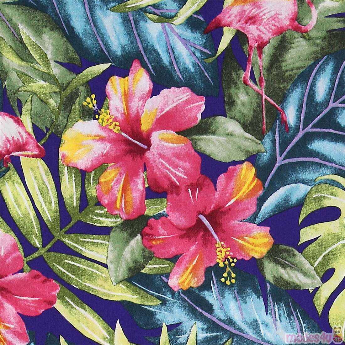 Purple blue Trans-Pacific Textiles hibiscus, flower fabric flamingo ...