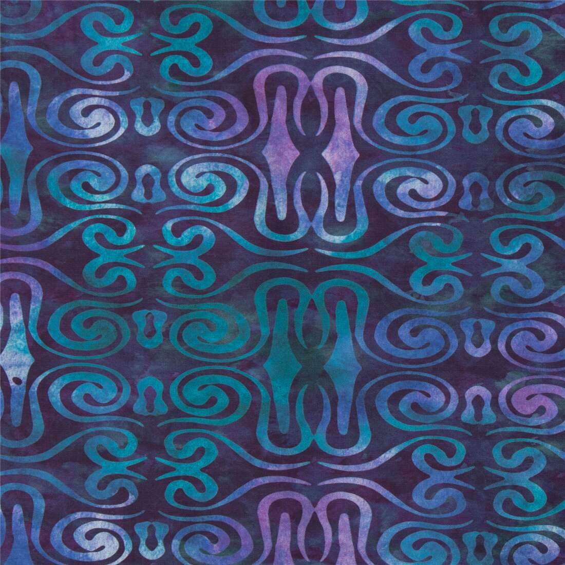 247790 blue teal batik fabric with abstract pattern wave swirl zigzag spiral Quilting Treasures