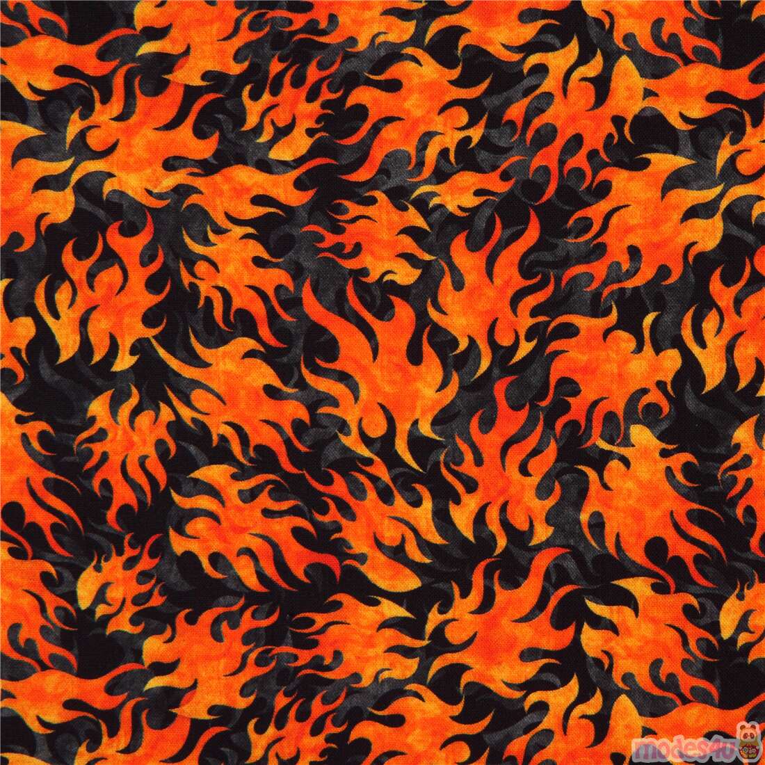 Qt Fabrics Black And Grey Fabric With Orange Flames - Modes4u