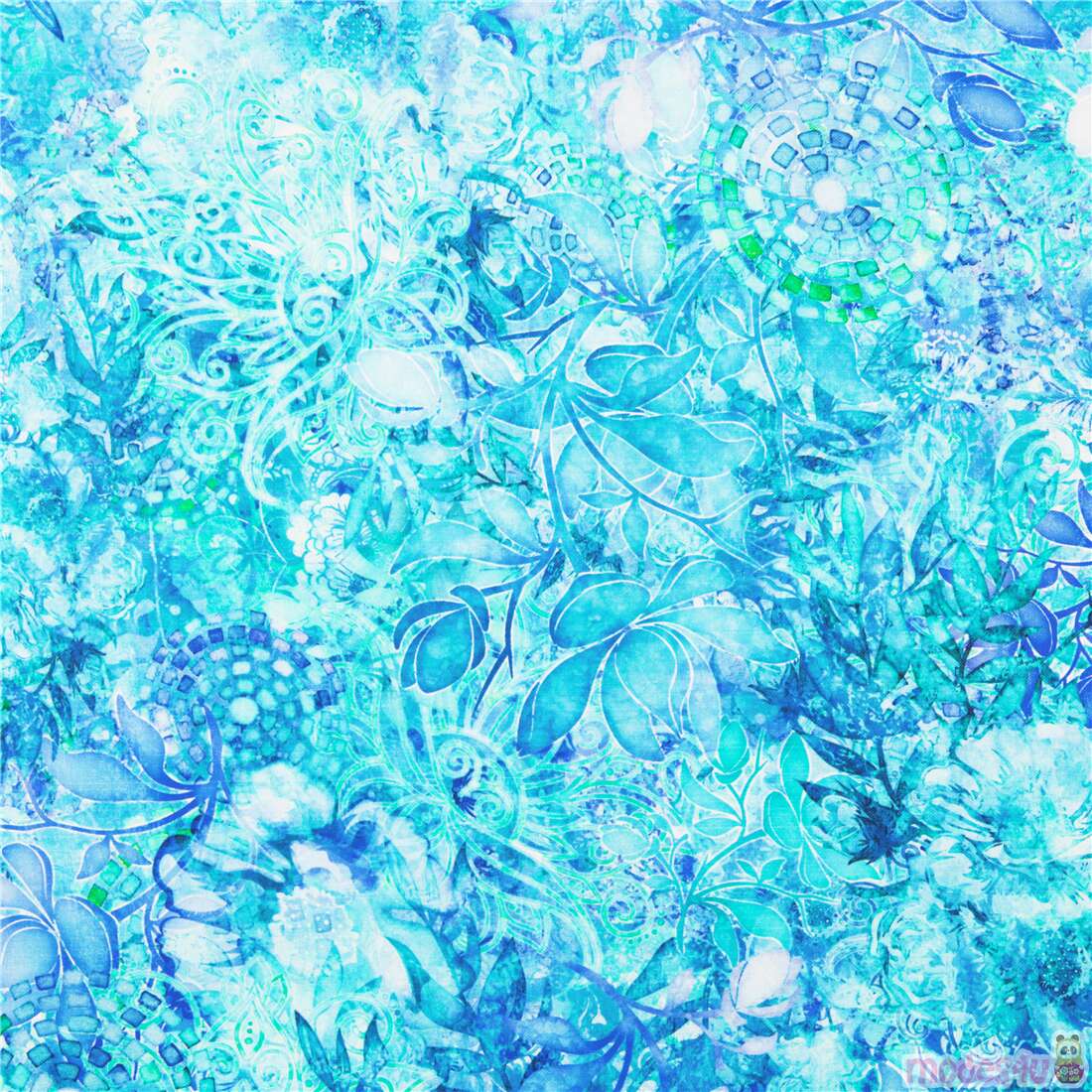 Quilting Treasures aqua teal blue color graded flower fabric - modeS4u