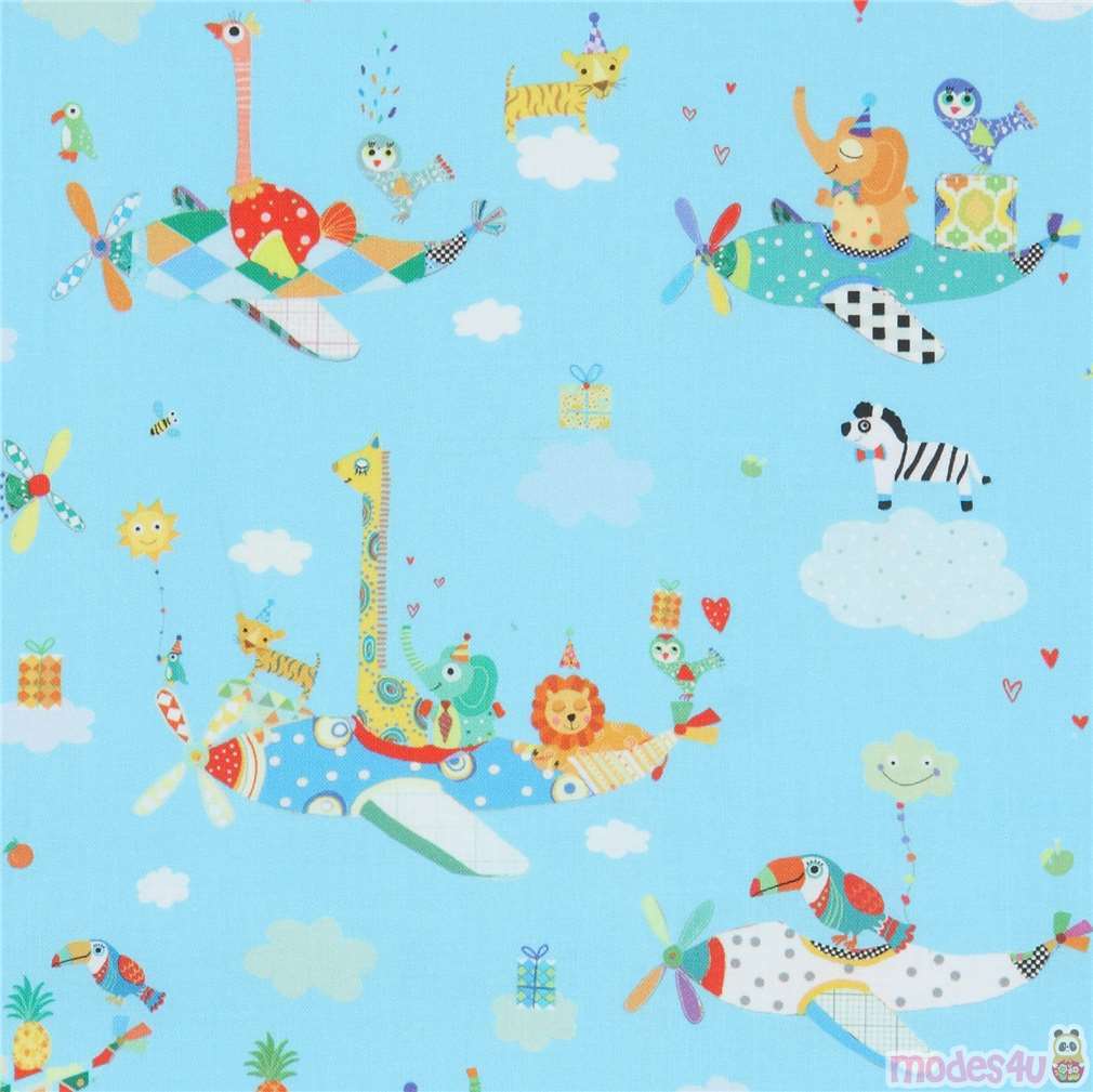 Quilting Treasures light blue safari animal fabric Fabric by Japanese ...