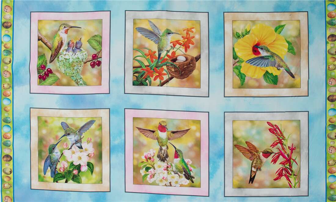 Quilting Treasures panel fabric with various hummingbirds in different  poses Fabric by Japanese Indie - modeS4u