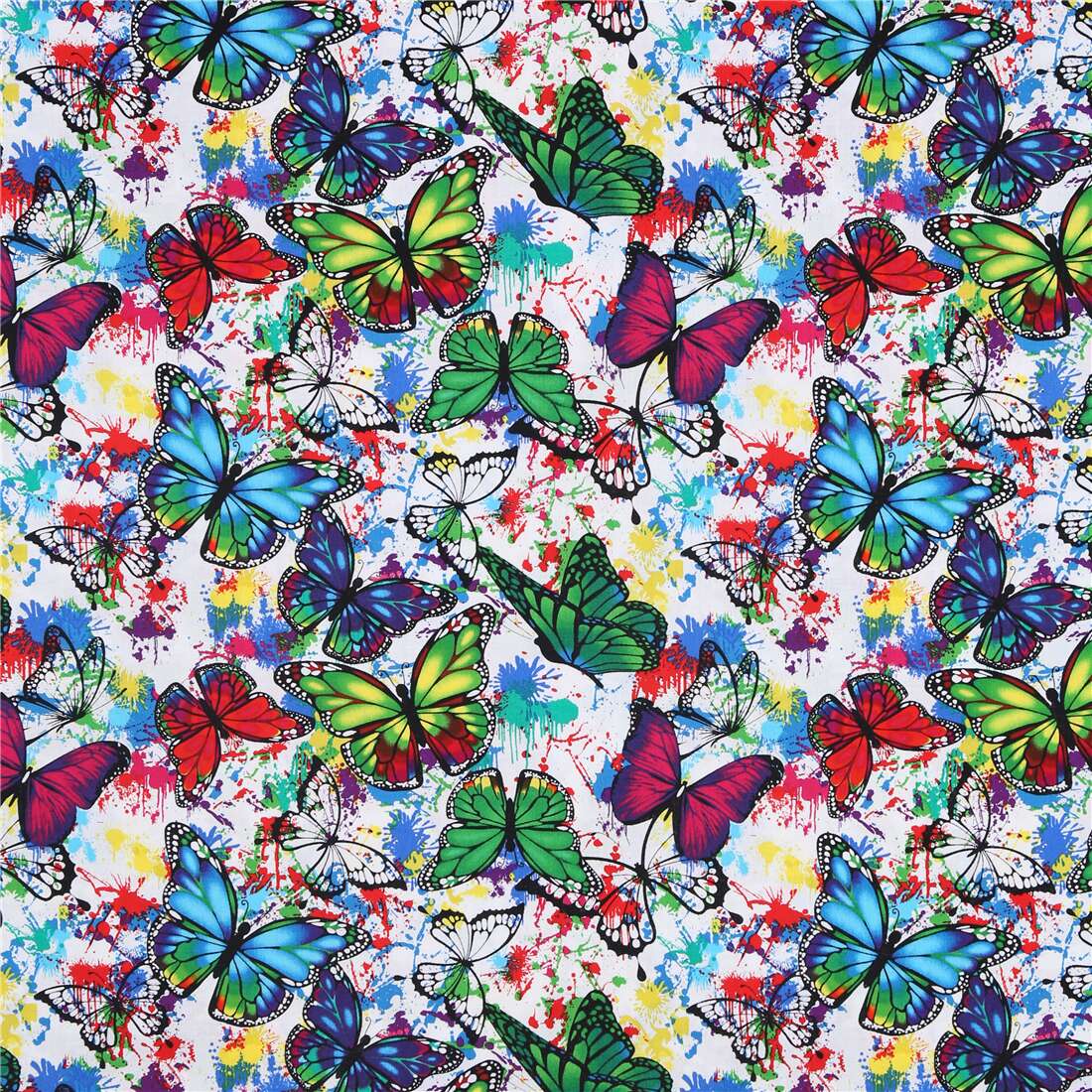 Rainbow butterfly green pink blue white paint splotch fabric - modeS4u