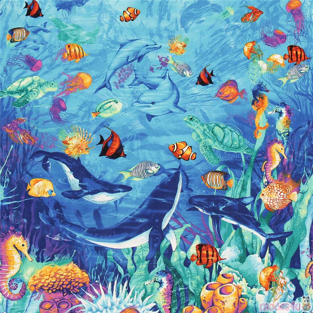 Remnant (57 x 112 cm) - Rainbow marine life blue sea Timeless Treasures  panel fabric - modeS4u