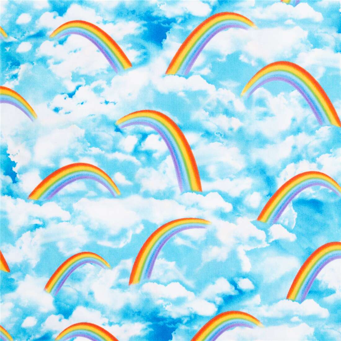 Landscape Medley Beautiful Blue Sky Clouds and Rainbows Cotton Fabric